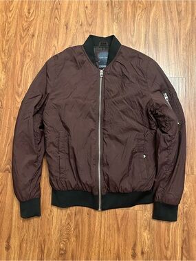 Zara Wine Bomber Jacket with Black Trim